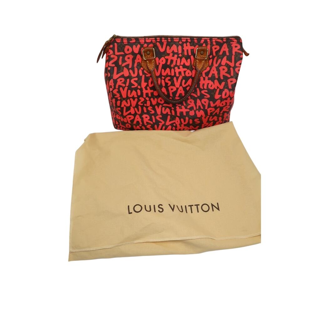 Louis Vuitton Speedy 30 Leather Pink Graffiti Monogram Handbag Black One Size - Picture 9 of 13